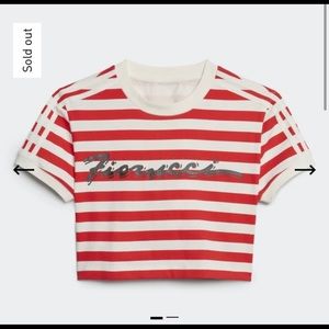 FIORUCCI X ADIDAS red striped crop top tee shirt